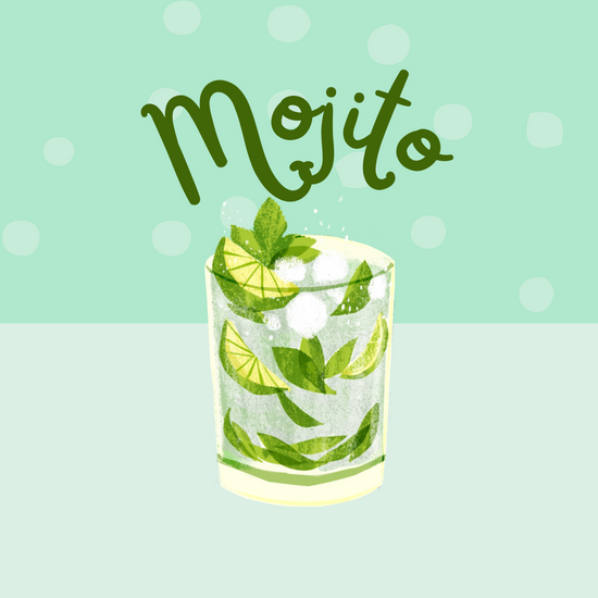Dessin d'un verre de mojito sur un fond vert clair